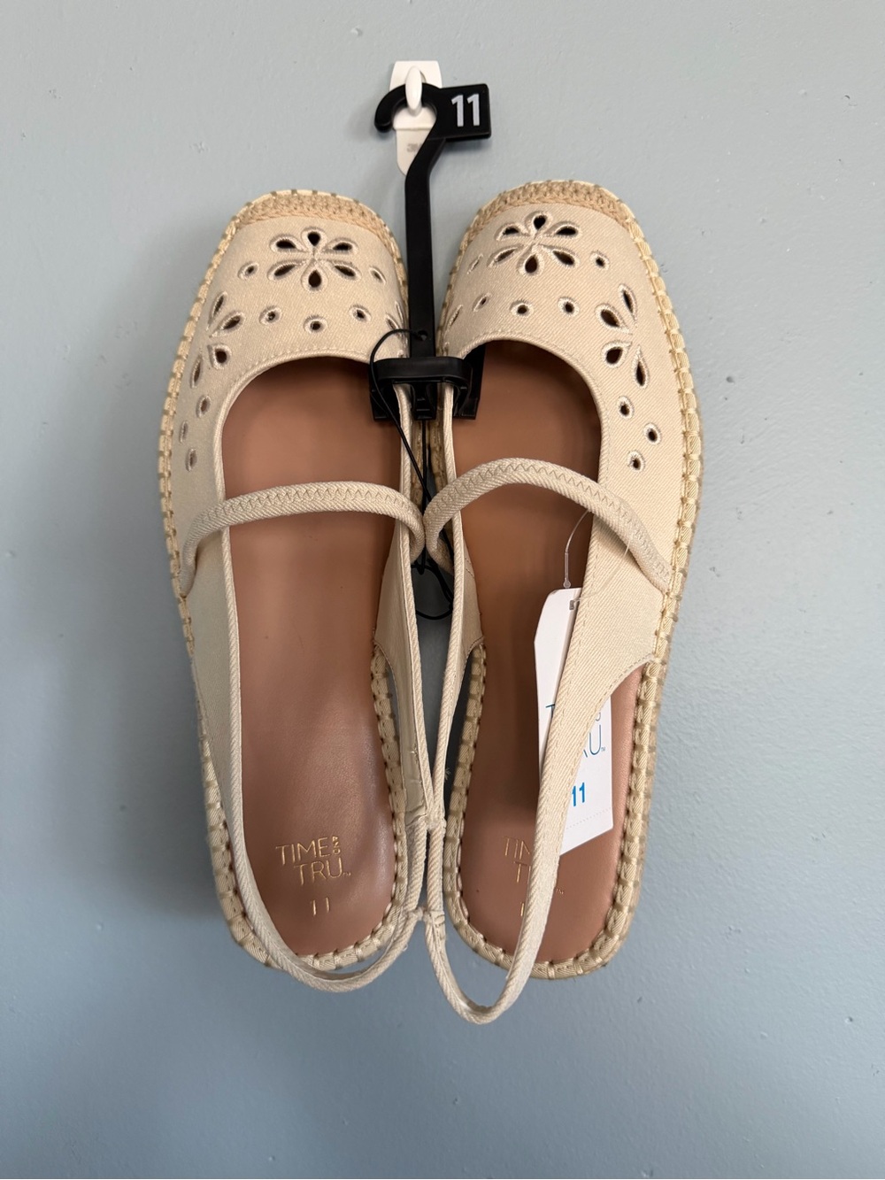Time and Tru Cream Floral Cutout Mary Jane Espadrilles